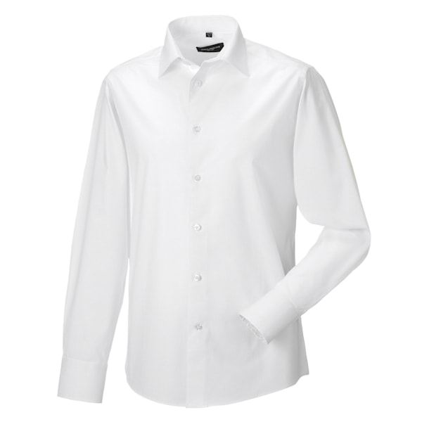 Russell Collection Herr Fitted Långärmad Skjorta 4XL Vit White 4XL