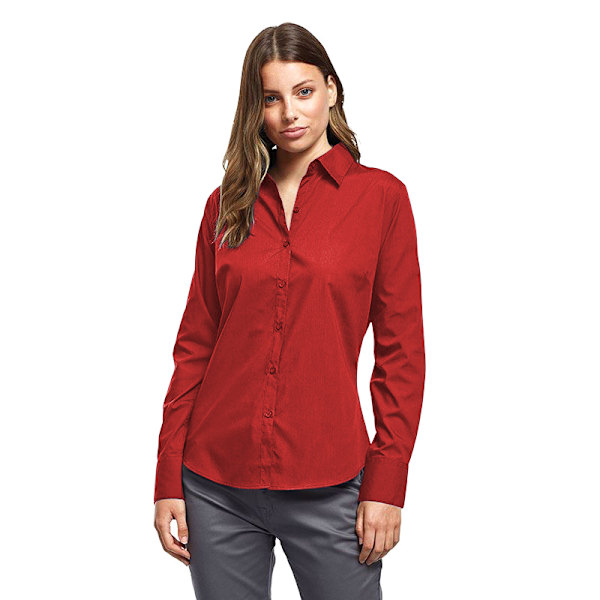 Premier Dam/Kvinnor Poplin Långärmad Blus 10 Röd Red 10
