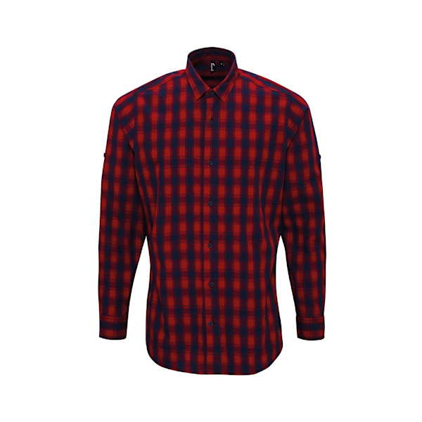 Premier Mens Mulligan Rutig Bomullsskjorta Långärmad XL Röd/ Red/Navy XL