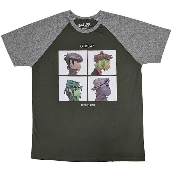 Gorillaz Unisex Adult Demon Days Bomull Raglan T-Shirt XXL Khakigrön Khaki Green/Grey XXL