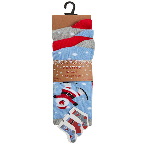 Womens/Ladies Cotton Rich Festive Socks (3 Pairs) UK 4-8 Blå/G Blue/Grey UK 4-8