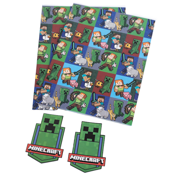 Minecraft Presentpappersset 70cm x 50cm Flerfärgad Multicoloured 70cm x 50cm