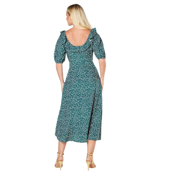 Dorothy Perkins Dam/Dam Spotted Ruffle Neck Midi Klänning 10 Green 10 UK