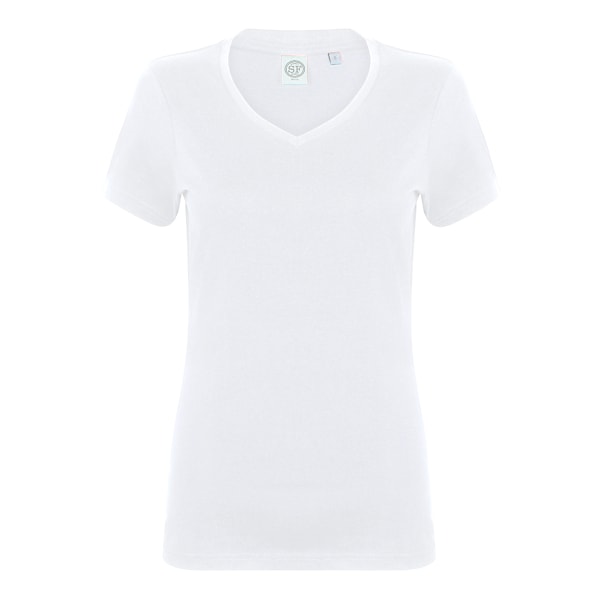 Skinni Fit Dam/Damer Feel Good Stretch V-Neck Kortärmad White L