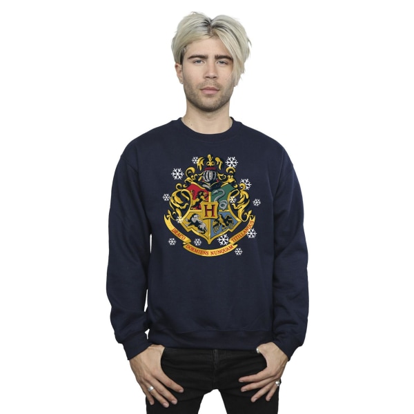 Harry Potter Mens Christmas Crest Sweatshirt L Marinblå Navy Blue L