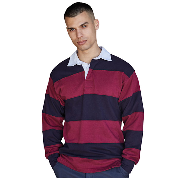 Front Row Herr Stripe Sydd Rugby Poloskjorta M Bourgogne/Marinblå Burgundy/Navy M