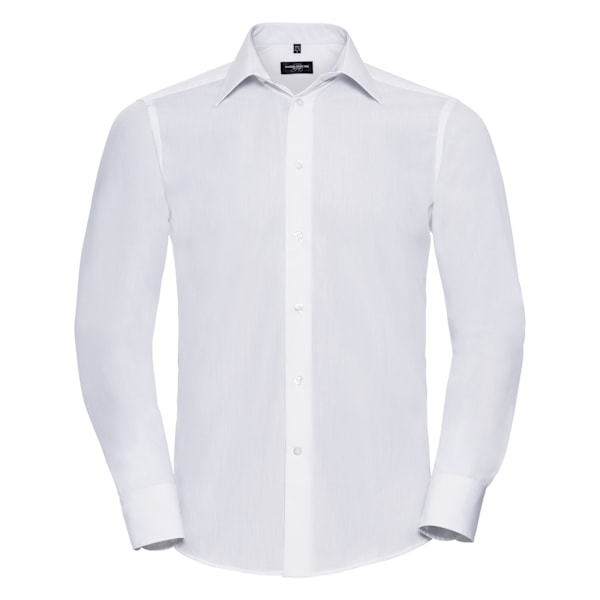 Russell Collection Herr Långärmad Poly-Cotton Easy Care Skräddarsydd Poplin Skjorta White M
