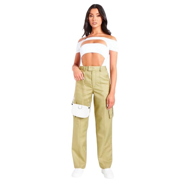 Missy Empire Dam/Dam Hög Midja Cargobyxor 8 UK Oliv Olive 8 UK