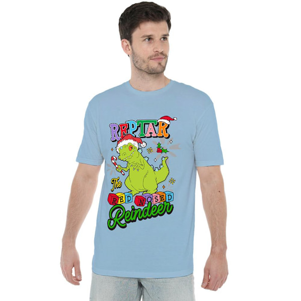 Rugrats Herr Reptar Den Rödnästa Renen Jul T-Shirt S Light Blue S