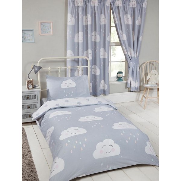 Bedding & Beyond Happy Clouds Påslakanset Enkelsäng Grå/Vit Grey/White Single