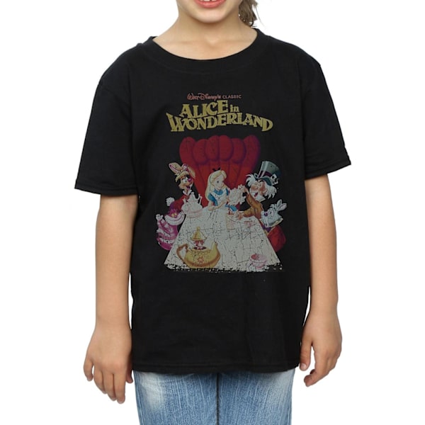 Disney Girls Alice In Wonderland Retro Poster Bomull T-shirt 9- Black 9-11 Years