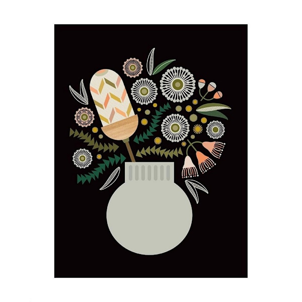 Lyndy Hants Banksia i vas tryck 50cm x 40cm Svart/Vit/Persika Black/White/Peach 50cm x 40cm
