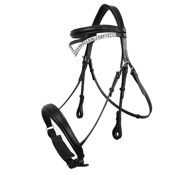 Whitaker Lynton läder Snaffle Bridle med extra pannband Pony Black Pony