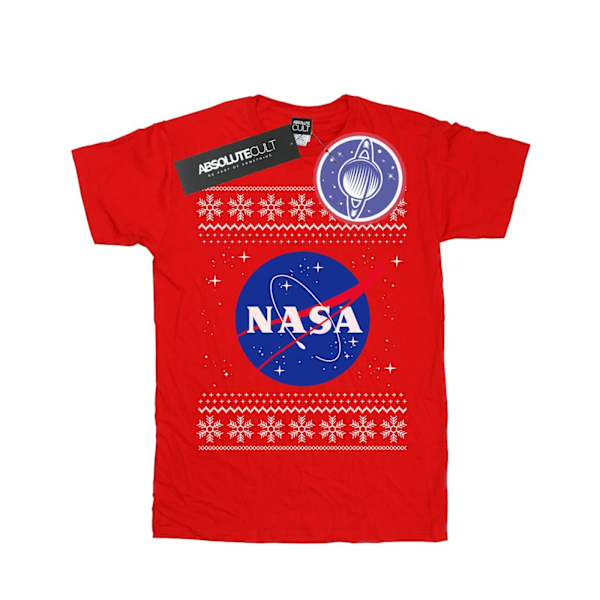 NASA Dam/Damer Classic Fair Isle Bomull Boyfriend T-Shirt L Red L