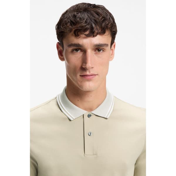 Boss Herr Logotyp Bomull Kortärmad Pikétröja S Beige Beige S