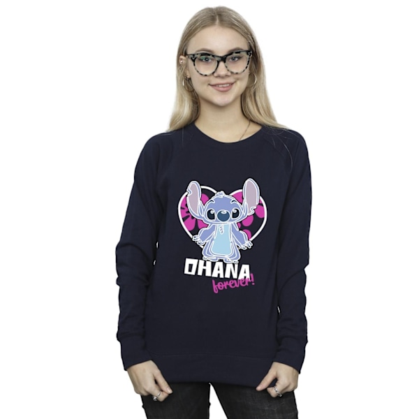 Disney Dam/Kvinnor Lilo Och Stitch Ohana Forever Hjärta Sweatshirt Navy Blue M