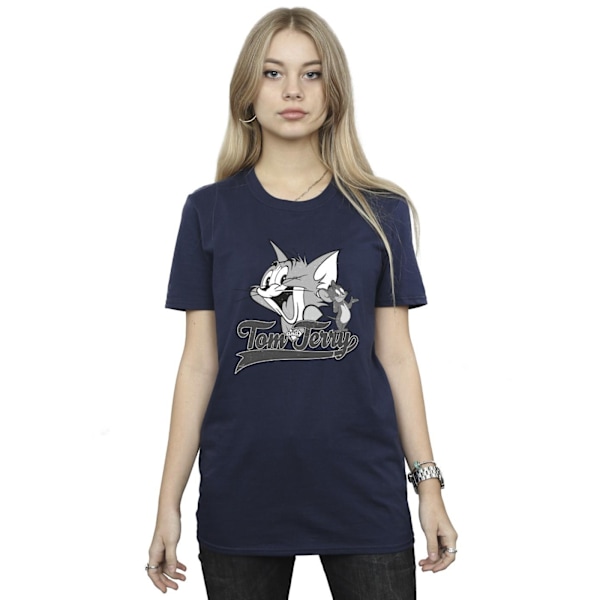 Tom And Jerry Dam/Damer Gråskala Kvadrat Bomull Pojkvän T-shirt Navy Blue XL