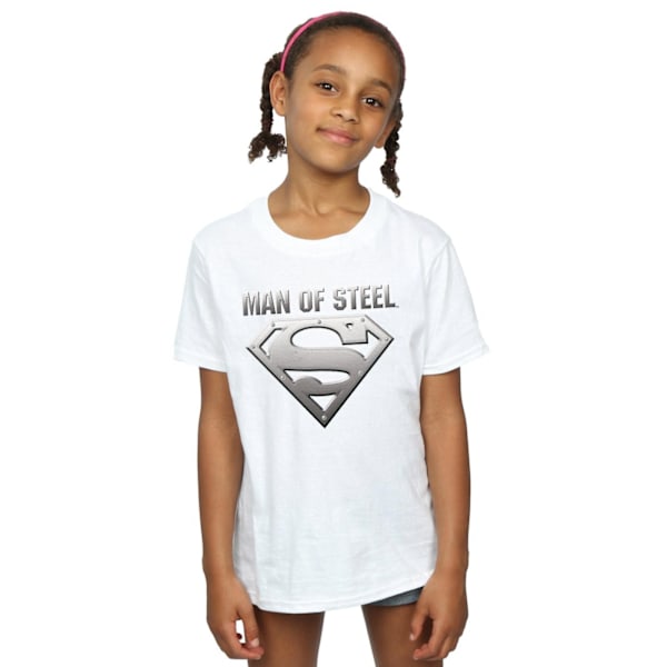 DC Comics Girls Superman Man Of Steel Shield Bomull T-shirt 9-11 White 9-11 Years