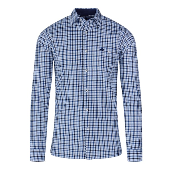 Raging Bull Herr Gingham Borstad Bomull Långärmad Skjorta L Himmelblå Sky Blue L