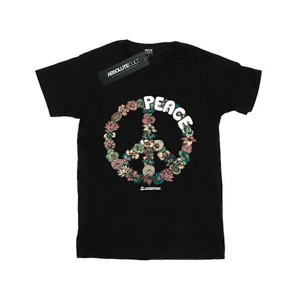 Woodstock Womens/Ladies Floral Peace Cotton Boyfriend T-Shirt S Black S