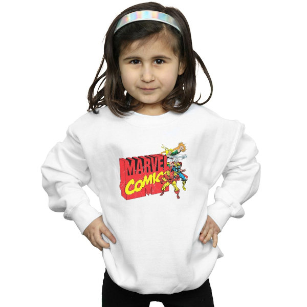 Marvel Comics Girls Vintage Logo Blast Sweatshirt 5-6 år Whi White 5-6 Years