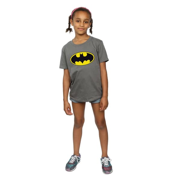 Batman Flickor Logotyp Bomulls T-shirt 7-8 År Kolgrå Charcoal 7-8 Years