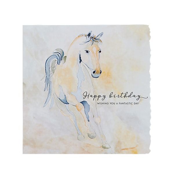 Deckled Edge Fanciful Dolomite Gratulationskort En Storlek Happy Bi Happy Birthday - Running Foal (Mult One Size