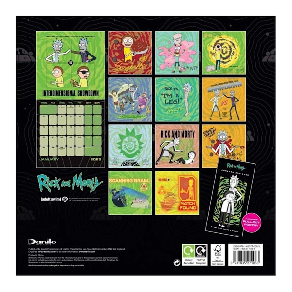 Rick And Morty 2025 Fyrkantig Väggkalender One Size Flerfärgad Multicoloured One Size