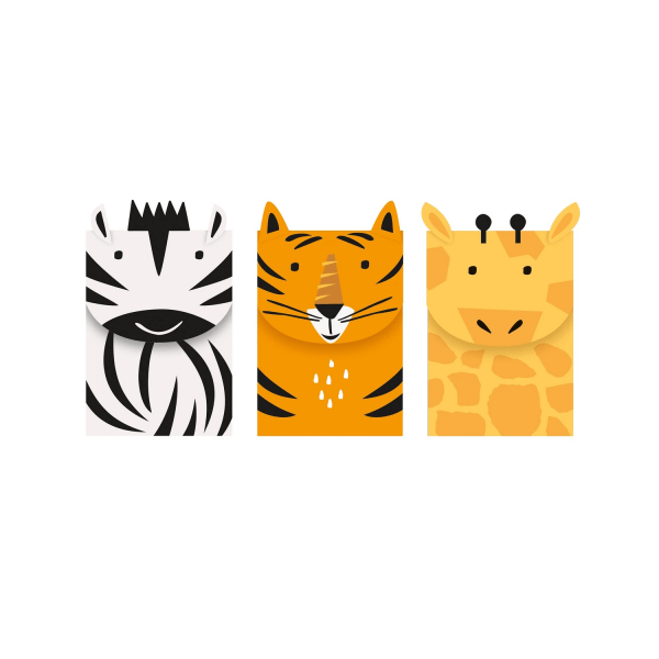 Unika Party Safari Animals Partyväskor (paket med 3) One Size Ora Orange/White/Black One Size