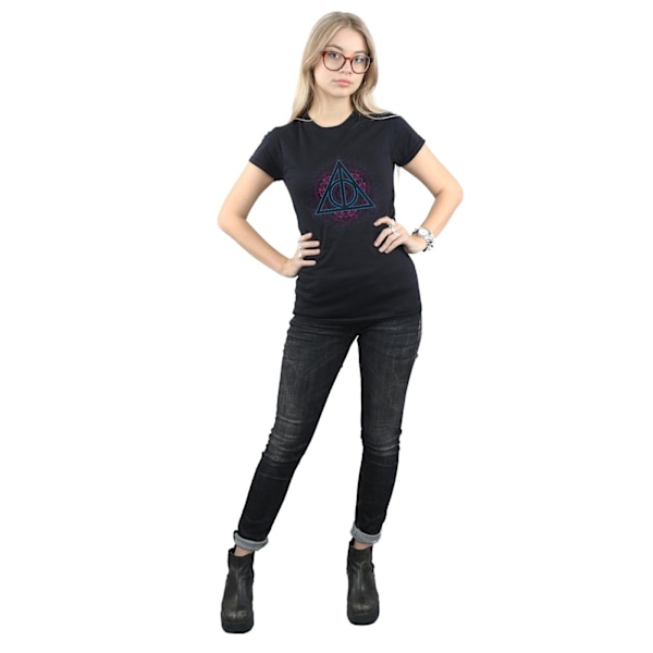 Harry Potter Dam/Kvinnor Neon Dödsreliker Bomull T-shirt Black M