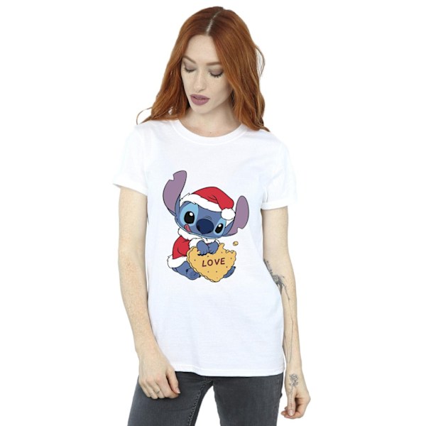 Disney Dam/Kvinnor Lilo Och Stitch Jul Kärlek Biscuit Bomull Boyfriend T-shirt White M