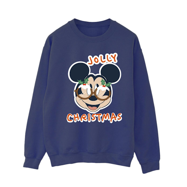 Disney Dam/Damer Mickey Mouse Jolly Christmas Glasses Sweatshirt Navy Blue XL