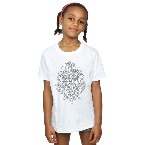 Harry Potter Girls Hogwarts Draco Dormiens Crest T-shirt i bomull White 12-13 Years