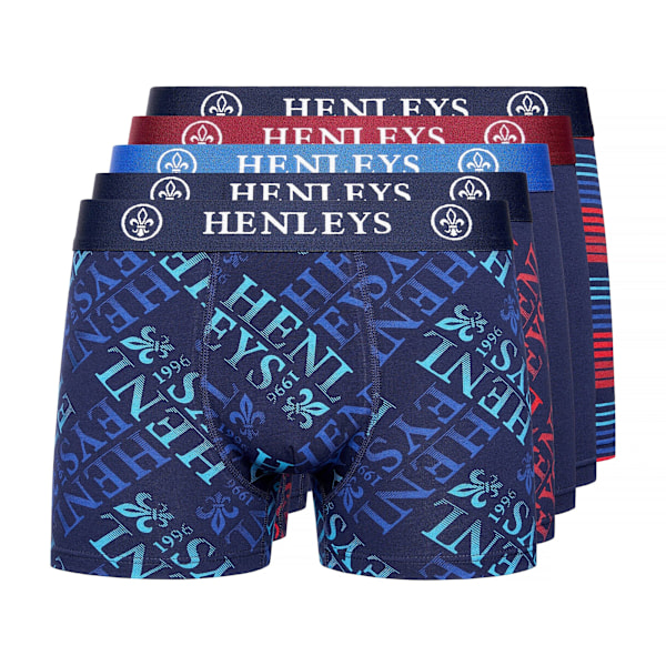 Henleys Mens Rutling Assorted Designs Boxer Shorts (5-pack) Navy XL