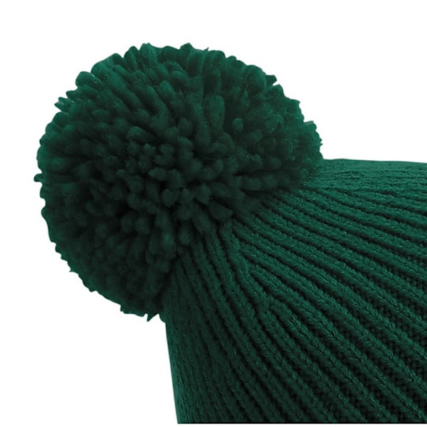 Beechfield Unisex Stickad Ribbstickad Mössa med Pom Pom One Siz Bottle Green One Size