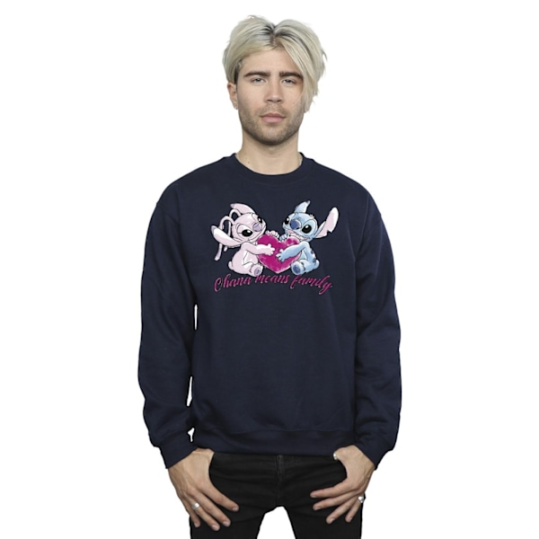 Disney Herr Lilo And Stitch Ohana Hjärta Med Angel Sweatshirt X Navy Blue XXL