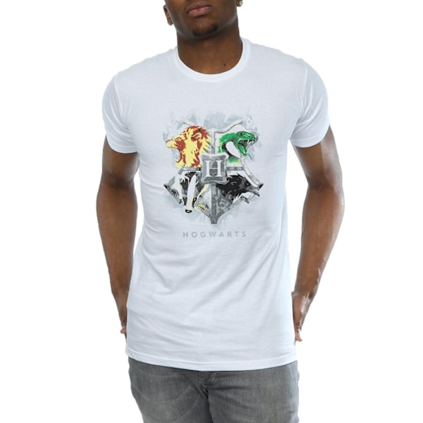 Harry Potter T-shirt för män med Hogwarts-vapen, XL, vit White XL