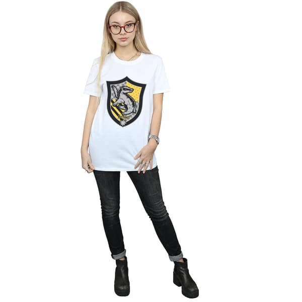 Harry Potter Dam/Dam Hufflepuff Crest Flat Cotton Boyfrie White M