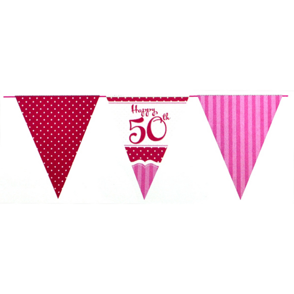 Creative Party Perfectly Pink Grattis på 50-årsdagen Bunting One S Pink/Red/White One Size