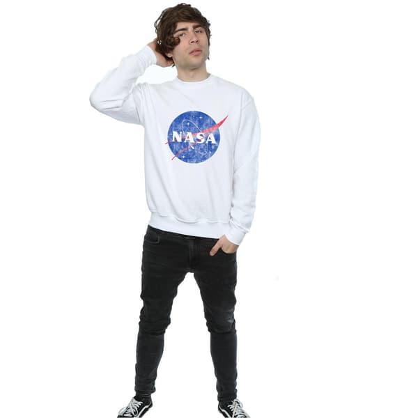 NASA Classic Insignia Logo Distressed Sweatshirt M Vit White M