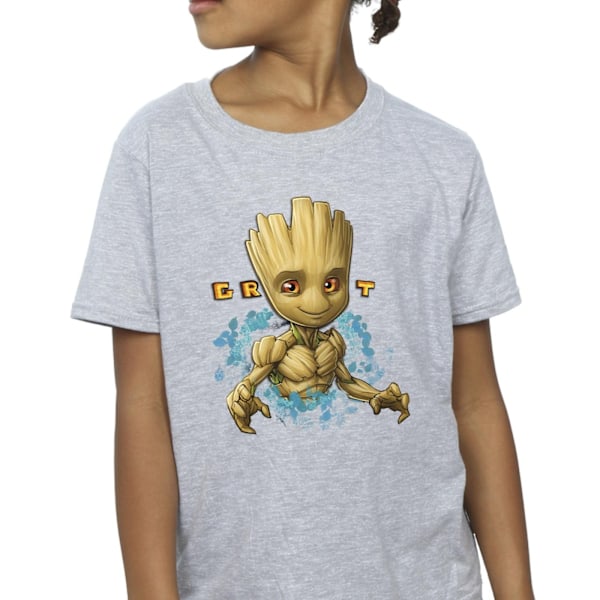 Guardians Of The Galaxy Girls Groot Flowers Bomull T-shirt 7-8 Sports Grey 7-8 Years