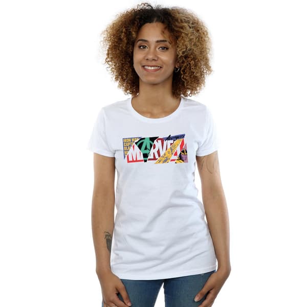 Marvel Dam Collage Logotyp Bomulls T-Shirt M Vit White M
