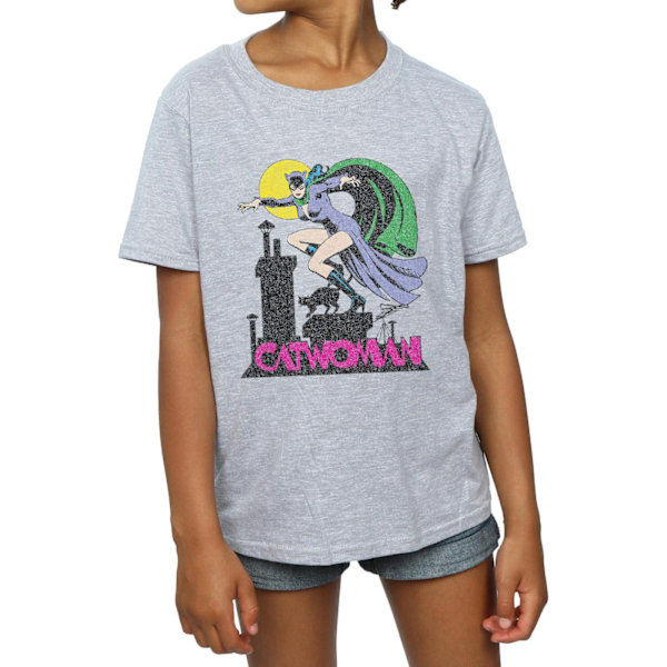 DC Comics Girls Catwoman Crackle Logo Bomull T-shirt 7-8 år Sports Grey 7-8 Years