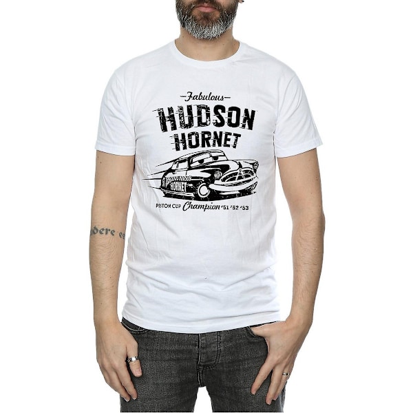 Cars Herr Hudson Hornet Bomull T-shirt XL Vit White XL