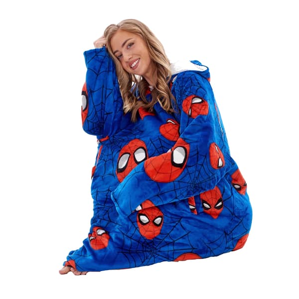 Spider-Man Fleecefilt med Sherpafoder för Barn/Ungdomar, Oversize Blue/Red One Size