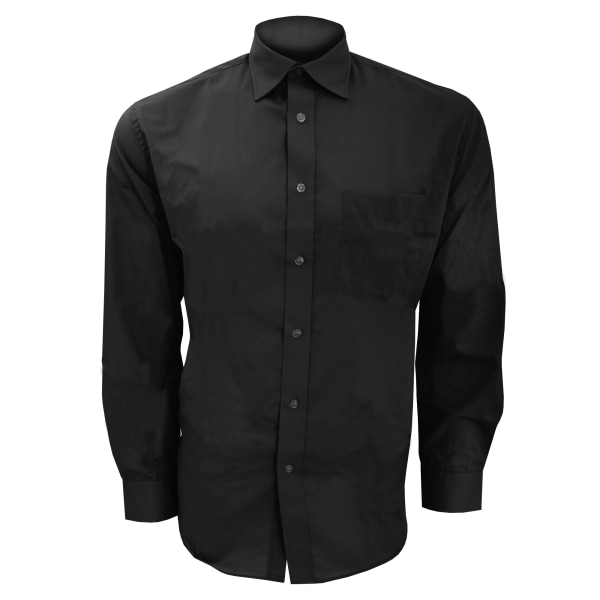 Kustom Kit Herr Långärmad Business Shirt 15 tum Svart Black 15inch
