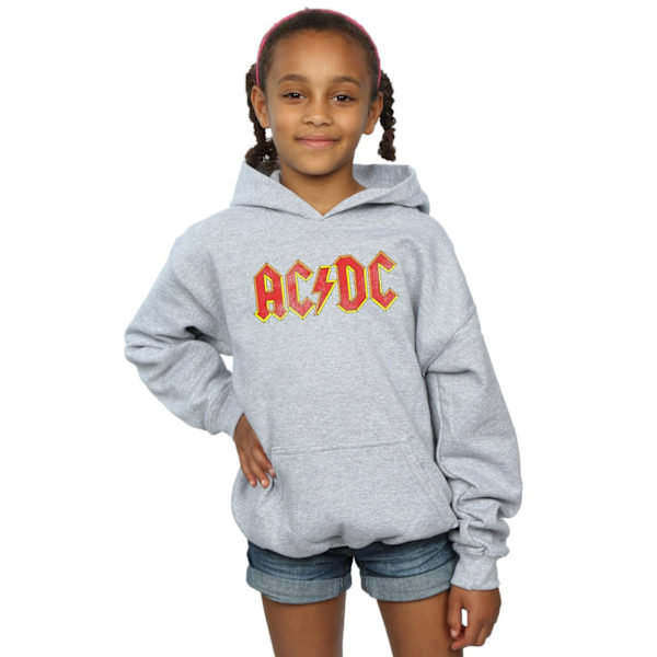AC/DC Girls Distressed Red Logo Hoodie 9-11 år Sports Grey Sports Grey 9-11 Years
