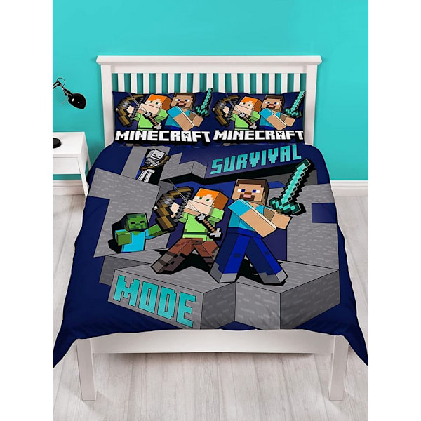 Minecraft Survive Påslakan Set Dubbel Marinblå/Grå/Teal Navy/Grey/Teal Double