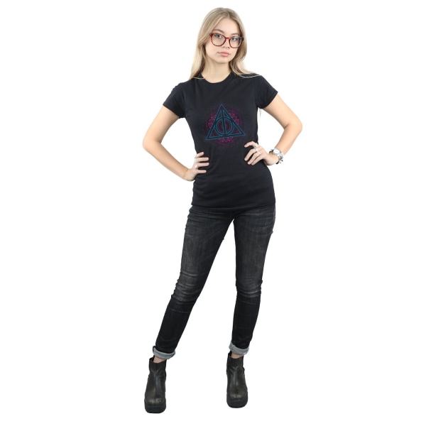 Harry Potter Dam/Kvinnor Neon Dödsreliker Bomull T-shirt Black L