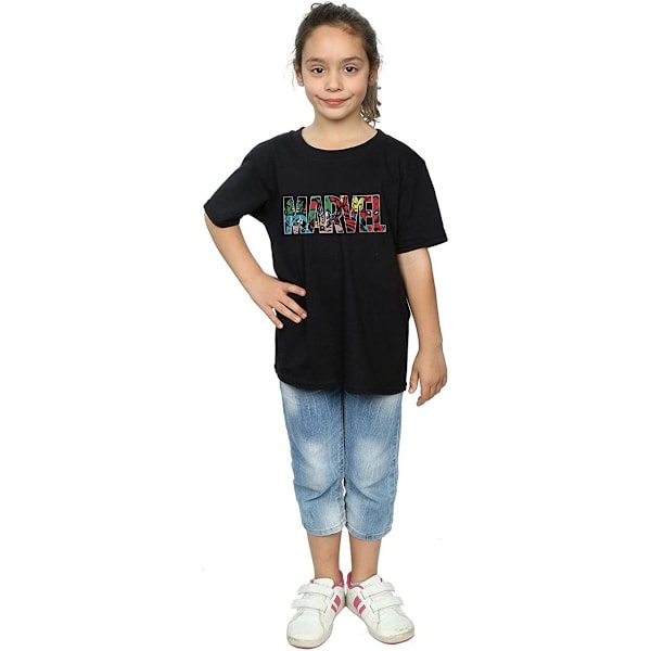 Marvel Comics Flickor Infill Karaktär Bomulls Logo T-Shirt 12-13 Black 12-13 Years
